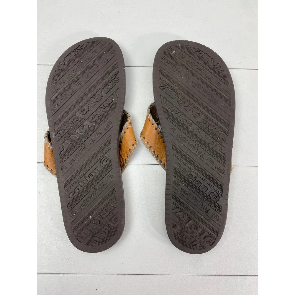 Y2K Cobian Floral Whipstitch‎ Flip Flops Women USA 8 Brown Turquoise Sandals
